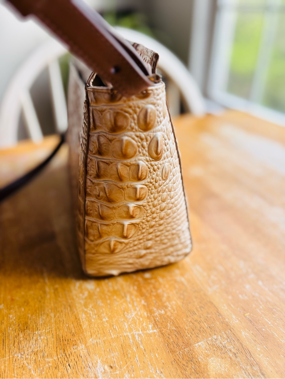 Brahmin Hilary Crossbody Beige and Brown Croc-Embossed Leather with Tassel - Picture 4 of 16